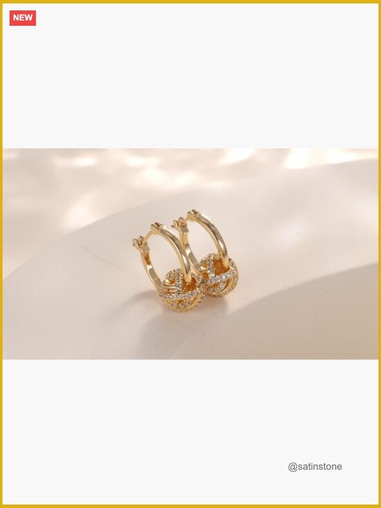 14K Gold Plated Hoop Earrings with Rotating Love Knot Hypoallergenic Dangle